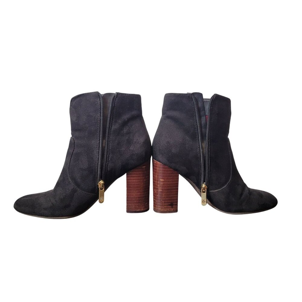 Tommy Hilfiger Domain 3 Black Suede Short Boots W/ Gold Buttons & Side Zippers S - Picture 9 of 12